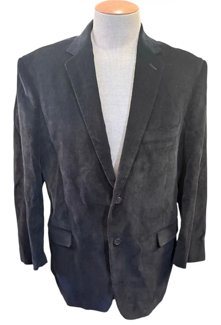 Saddlebred Corduroy Sport Coat Blazer Black 2-Button Front Flap Pockets 46R